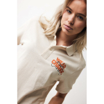 Polo piqué de algodão reciclado mulher casual fit 220 g/m2 Iqoniq cor branco-sujo segunda vista com logo