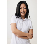 Polo piqué de algodão reciclado mulher casual fit 220 g/m2 Iqoniq cor branco-sujo quinta vista com modelo