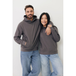Camisola unissexo, capuz de algodão reciclado 280 g/m2 Iqoniq cor prateado mate vista com modelo
