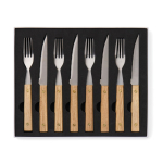 Conjunto de talheres de aço inoxidável de 8 peças para churrasco cor castanho vista com caixa