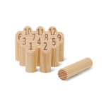 Minijogo do chinquilho com 12 pinos numerados e 1 cilindro para lançar cor castanho