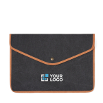 Capa para portátil de lona reciclada com bordas coloridas 16'' cor azul-marinho vista principal