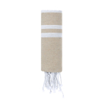 Páreo fino de algodão e poliéster às riscas e franja branca 150 g/m2 cor natural primeira vista
