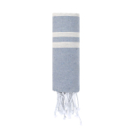 Páreo fino de algodão e poliéster às riscas e franja branca 150 g/m2 cor azul-claro primeira vista