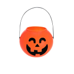 Cesto de Halloween com design de abóbora e pega cor cor-de-laranja primeira vista