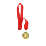 Medalha de vencedor de acabamento dourado com relevo nas bordas segunda vista
