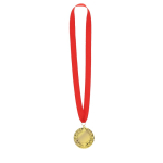 Clássica medalha de vencedor com acabamento dourado e fita vermelha cor dourado primeira vista