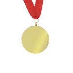 Clássica medalha de vencedor com acabamento dourado e fita vermelha terceira vista