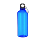Garrafa de rPET de corpo translúcido com mosquetão na tampa 630 ml cor azul primeira vista
