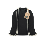Mochila de cordão de algodão com certificação Fairtrade 140 g/m2 cor preto primeira vista