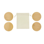 Conjunto de 4 bases para copos de bambu em saco de algodão com fecho cor natural primeira vista