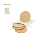 Conjunto de 4 bases para copos de bambu em saco de algodão com fecho
