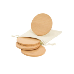 Conjunto de 4 bases para copos de bambu em saco de algodão com fecho quinta vista