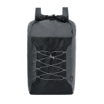 Mochila dobrável de poliéster rPET com cordões elásticos na frente cor preto primeira vista