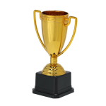 Troféu dourado com 2 asas nas laterais sobre uma base preta segunda vista