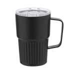 Caneca térmica de aço inoxidável reciclado de design em relevo 400 ml cor preto primeira vista