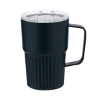Caneca térmica de aço inoxidável reciclado de design em relevo 400 ml cor azul-marinho primeira vista