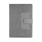 Caderno de rPET com bolso para cartões, folhas A5 pautadas cor cinzento primeira vista
