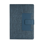 Caderno de rPET com bolso para cartões, folhas A5 pautadas cor azul-marinho primeira vista