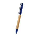 Caneta de bambu com lanterna LED na parte superior, tinta azul cor azul primeira vista