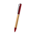 Caneta de bambu com lanterna LED na parte superior, tinta azul cor vermelho primeira vista