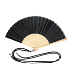 Leque de poliéster e bambu com cordão a condizer para transporte cor preto primeira vista