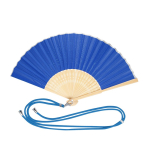 Leque de poliéster e bambu com cordão a condizer para transporte cor azul primeira vista