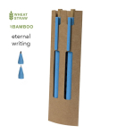 Set de caneta de tinta azul e lápis infinito feitos de cana de trigo cor azul primeira vista