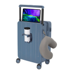 Trolley de cobertura dura com porta-copos e suporte para tablet cor azul quarta vista