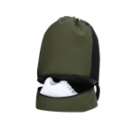 Mochila de cordão de PU com bolso na base para calçado cor verde quarta vista