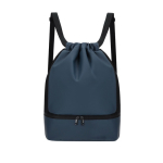 Mochila de cordão de PU com bolso na base para calçado cor azul-marinho vista de ambiente