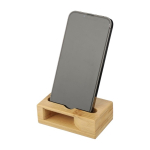 Suporte para telemóvel em bambu com função de amplificador de som primeira vista