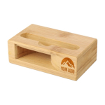 Suporte para telemóvel em bambu com função de amplificador de som segunda vista