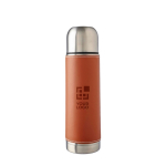 Termos de aço inoxidável com manga amovível de couro 400 ml cor castanho vista principal