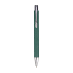 Caneta de botão de cartão reciclado, acabamento cromado, tinta preta cor verde primeira vista