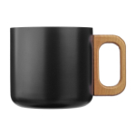 Caneca de parede dupla de aço inox reciclado com alça de bambu 400ml cor preto primeira vista