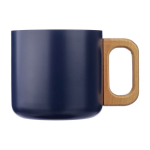 Caneca de parede dupla de aço inox reciclado com alça de bambu 400ml cor azul primeira vista