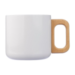 Caneca de parede dupla de aço inox reciclado com alça de bambu 400ml cor branco primeira vista