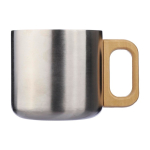 Caneca de parede dupla de aço inox reciclado com alça de bambu 400ml cor prateado primeira vista
