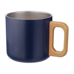 Caneca de parede dupla de aço inox reciclado com alça de bambu 400ml