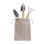 Saco de algodão com conjunto de 3 ferramentas para o jardim cor caqui primeira vista