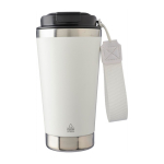 Copo térmico de aço inoxidável, tira a condizer e tampa preta 500 ml cor branco primeira vista