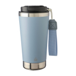 Copo térmico de aço inoxidável, tira a condizer e tampa preta 500 ml cor azul pastel primeira vista