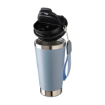 Copo térmico de aço inoxidável, tira a condizer e tampa preta 500 ml cor azul pastel segunda vista