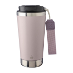 Copo térmico de aço inoxidável, tira a condizer e tampa preta 500 ml cor rosa pastel primeira vista