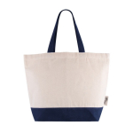 Saco de algodão reciclado com asa e base coloridas 320 g/m2 cor azul primeira vista