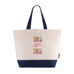 Saco de algodão reciclado com asa e base coloridas 320 g/m2 cor azul terceira vista