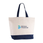 Saco de algodão reciclado com asa e base coloridas 320 g/m2 cor azul quarta vista