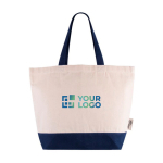 Saco de algodão reciclado com asa e base coloridas 320 g/m2 cor azul vista principal
