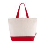 Saco de algodão reciclado com asa e base coloridas 320 g/m2 cor vermelho primeira vista
